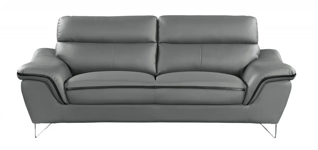 108" Charming Grey Leather Sofa Set By Homeroots