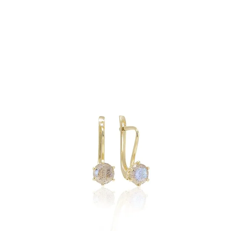 14K Yellow Gold Round Earrings Inlaid With Labradorite