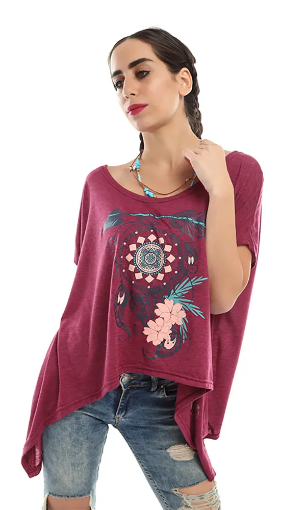 47101 Scoop Neck T-shirt - Dark Fuchsia