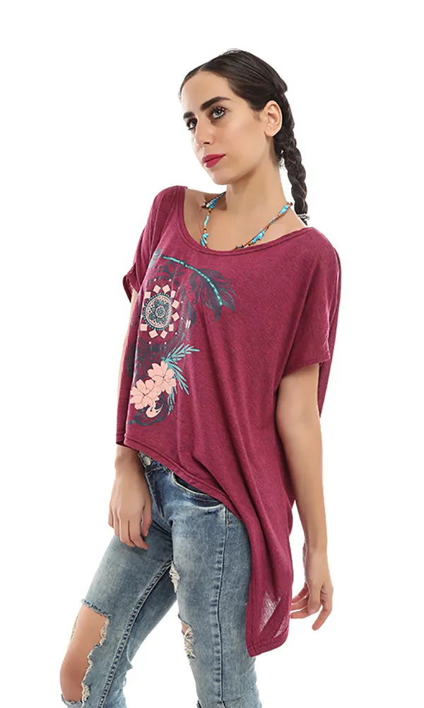 47101 Scoop Neck T-shirt - Dark Fuchsia