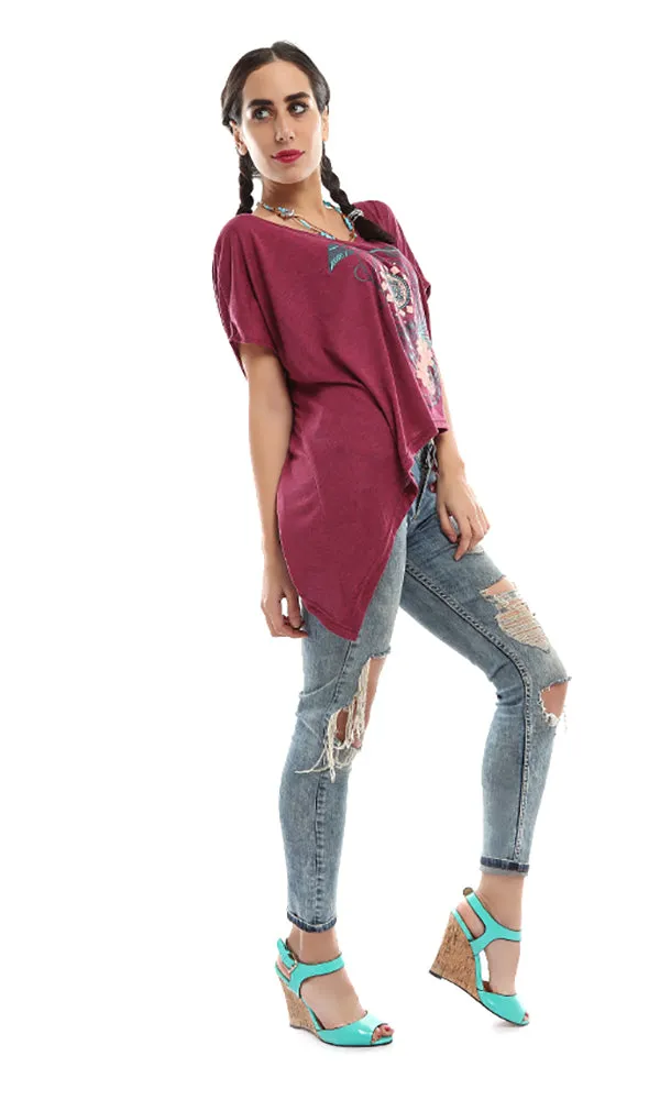 47101 Scoop Neck T-shirt - Dark Fuchsia