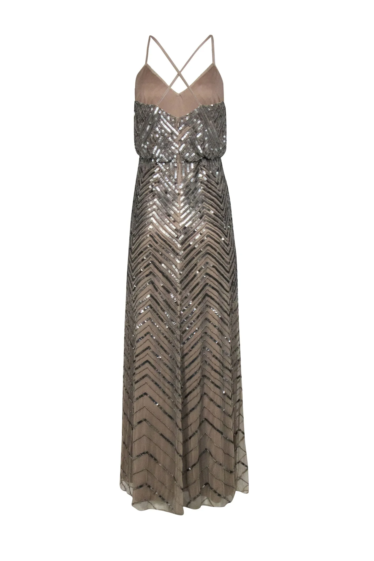 Adrianna Papell - Champagne Gold Beaded & Sequin Formal Dress Sz 4