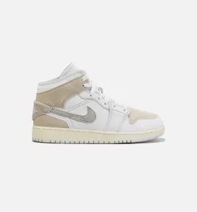 Air Jordan 1 Mid SE Craft Grade School Lifestyle Shoe - Grey/Beige