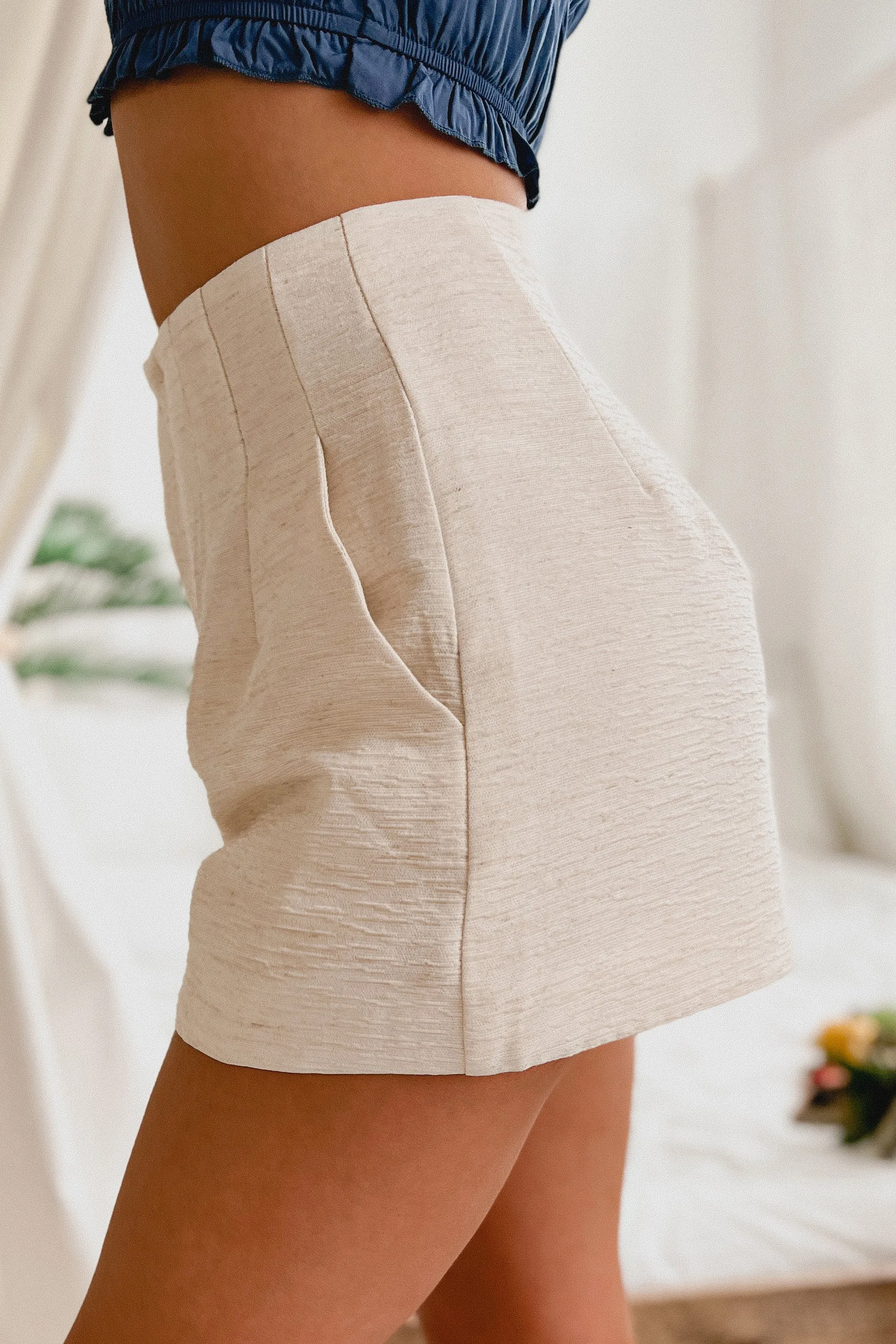 All I Wanted Pleated Textured Shorts (Ivory)