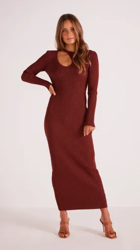 Amber Cut Out Knit Midi Dress Chocolate