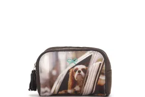 ANYA HINDMARCH DARK BROWN COLOR SMALL POUCH WITH DOG PRINTS, NO DUST COVER