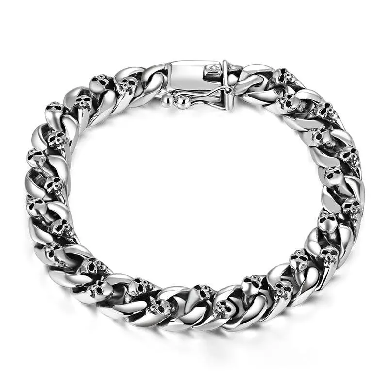 Authentic 925 Sterling Silver 8mm Skull Link Chain Punk Men's Bracelet