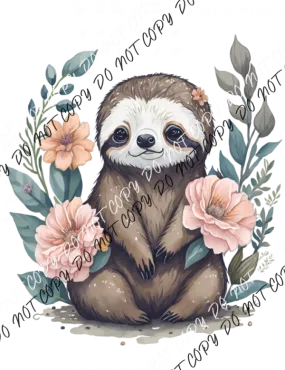 Baby Sloth with Flowers DTF Transfer