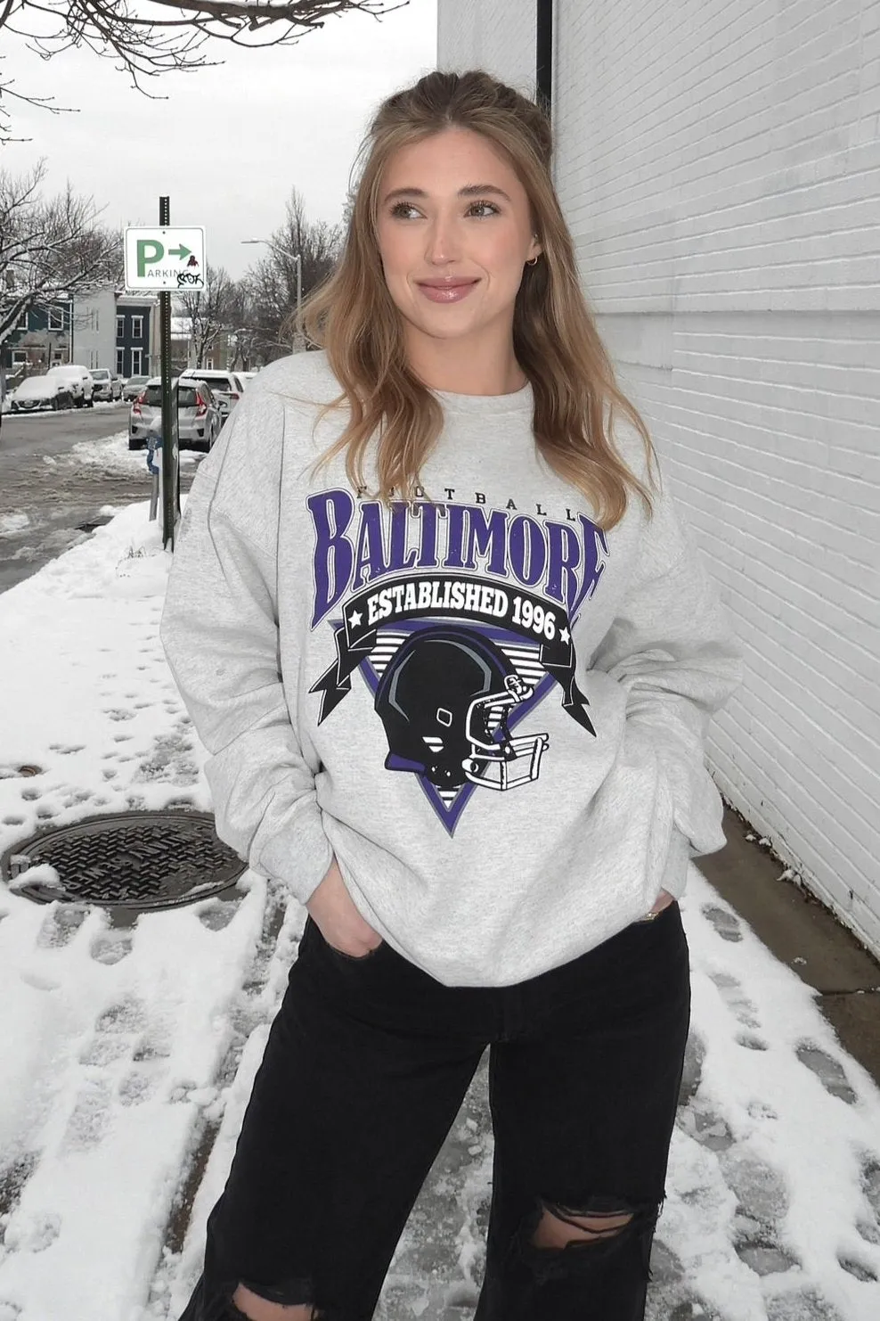 Baltimore Triangle Vintage Football Crewneck Sweatshirt By Brightside