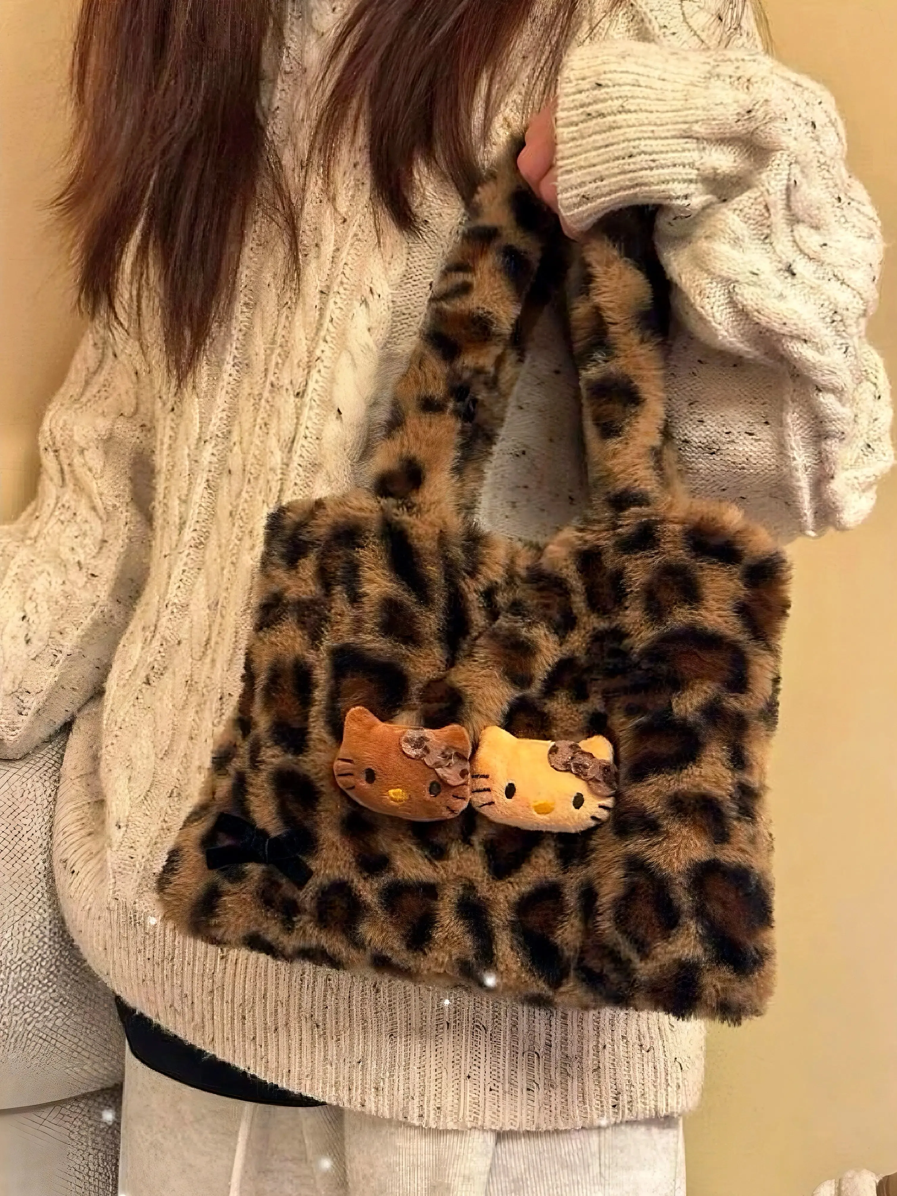 'Best Friend' Y2k Cheetah Prints Fluffy Handbag