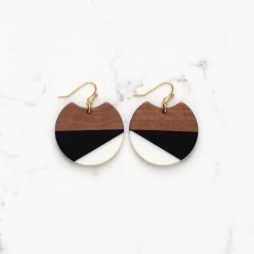 Black, White and Wood Color Block Acrylic Earrings