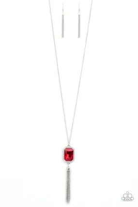 Blissed Out Opulence Red Rhinestone Tassel Necklace - Paparazzi Accessories