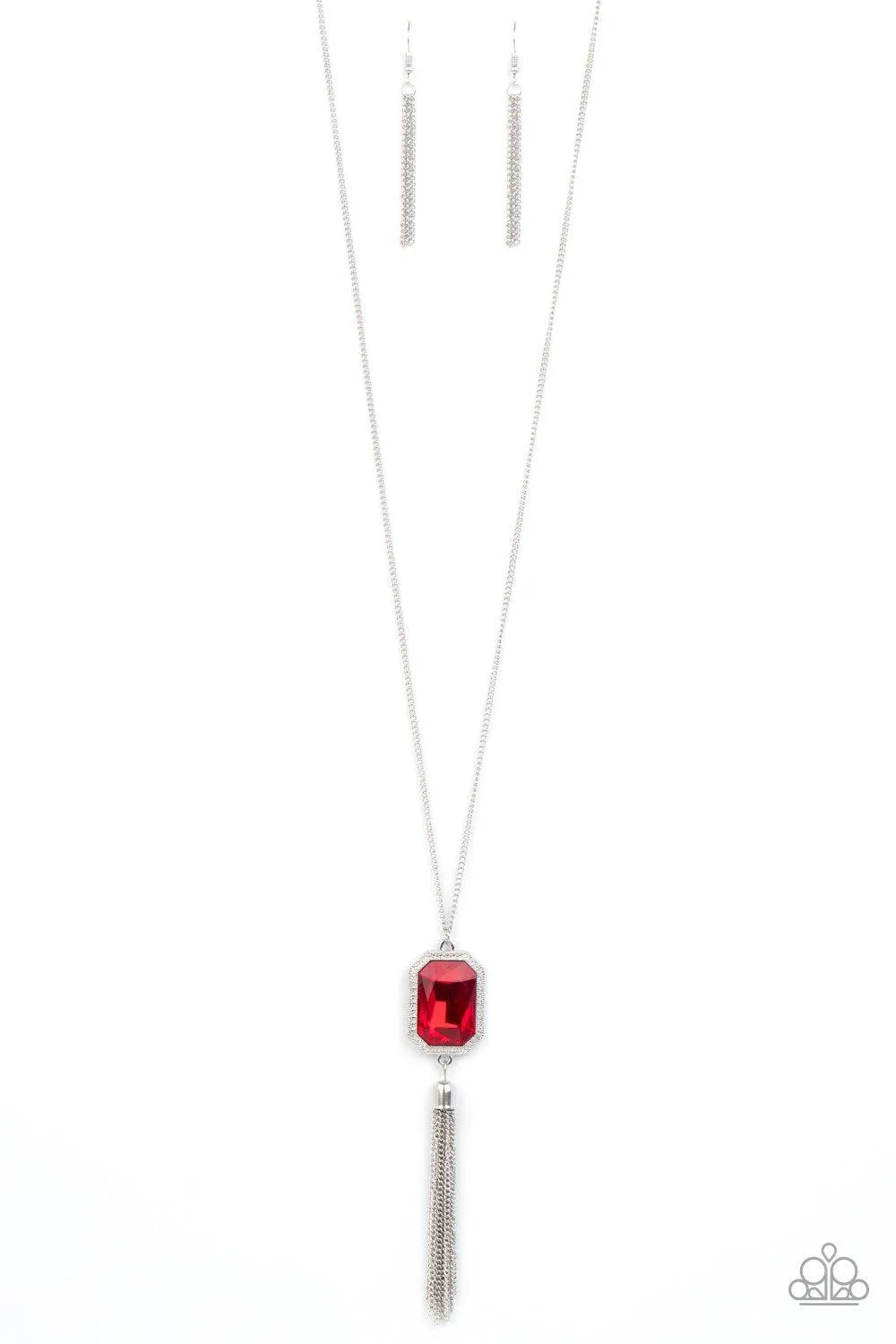 Blissed Out Opulence Red Rhinestone Tassel Necklace - Paparazzi Accessories