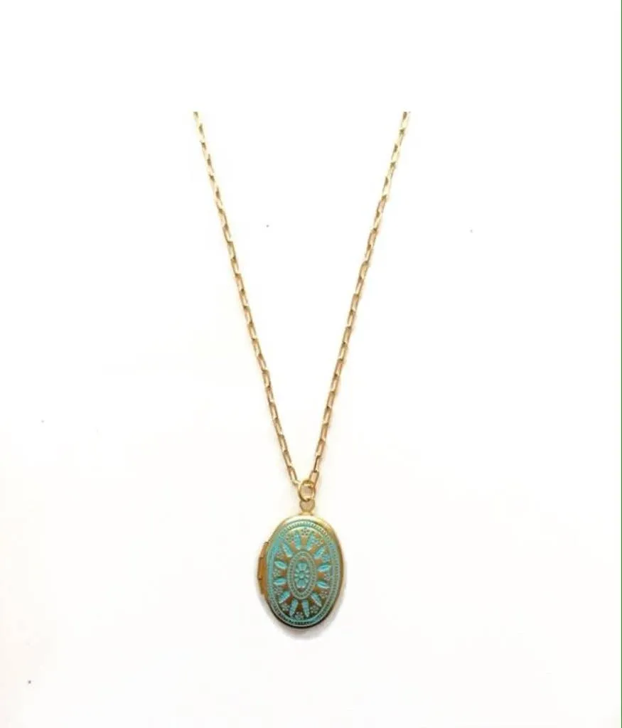 Brass Patina Locket Necklace