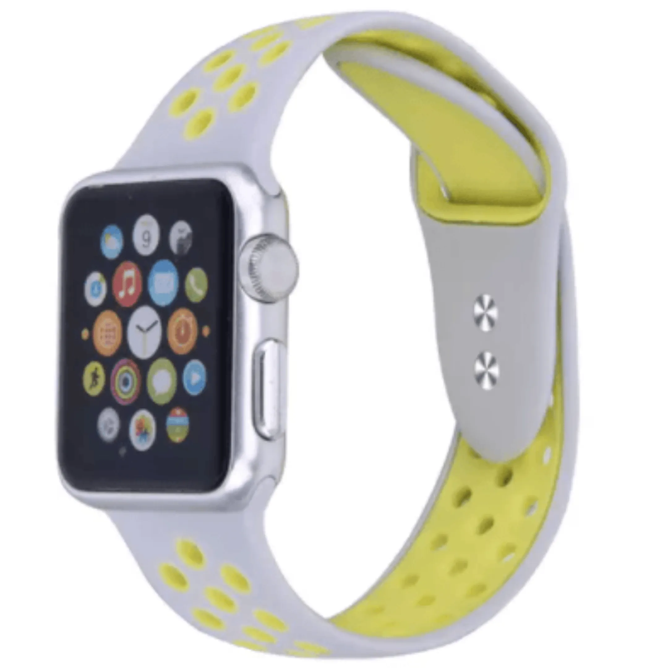 Breathable Silicone Sport Replacement Band for Apple Watch Grey Yellow