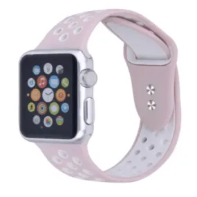 Breathable Silicone Sport Replacement Band for Apple Watch Light Pink White