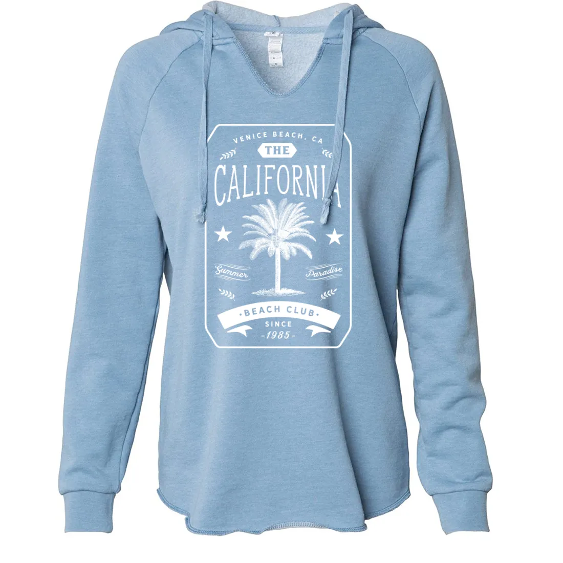 California Beach Club White Print Women's Soft Hooded Pullover