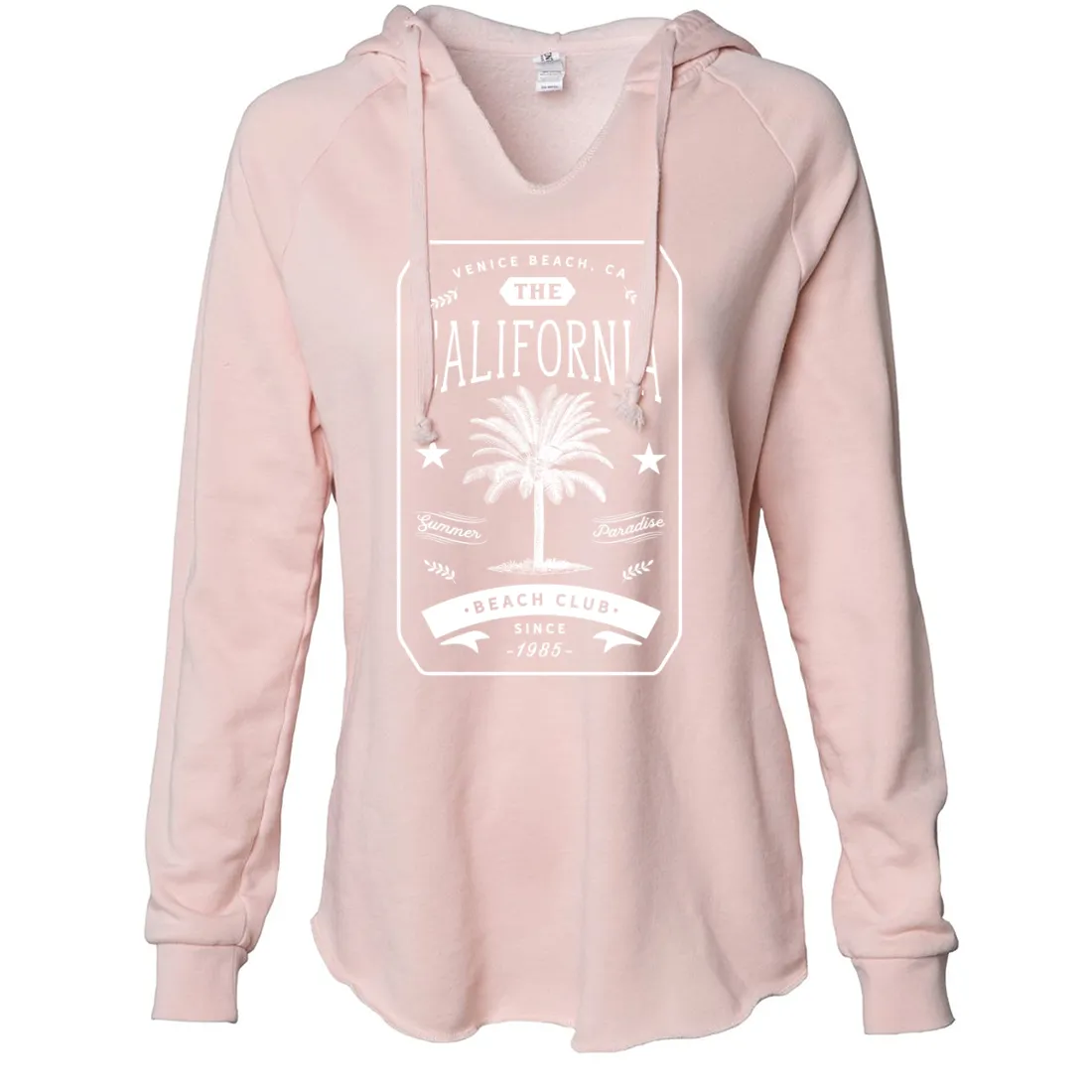 California Beach Club White Print Women's Soft Hooded Pullover