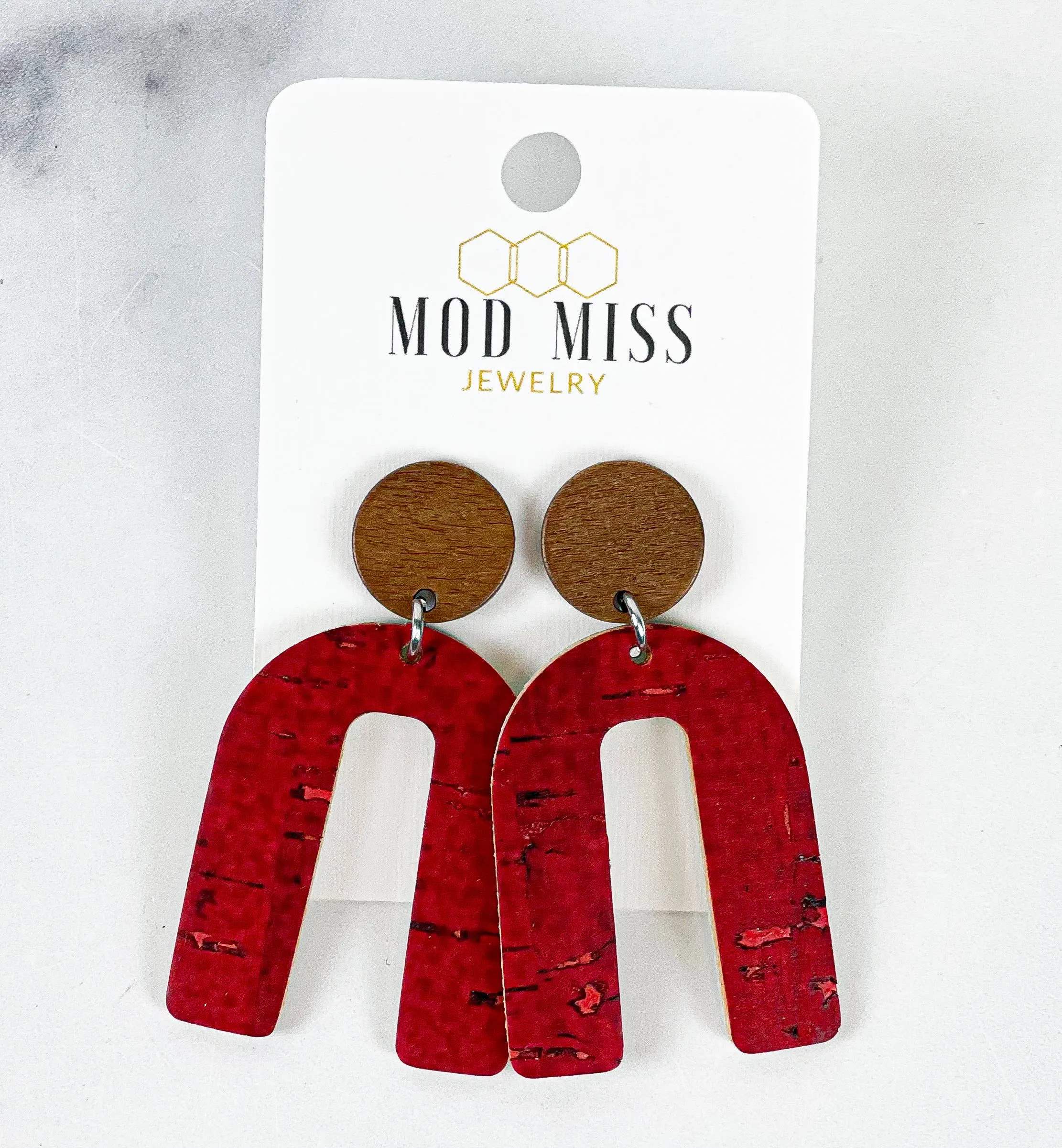 Cork Leather Arch Earring Red