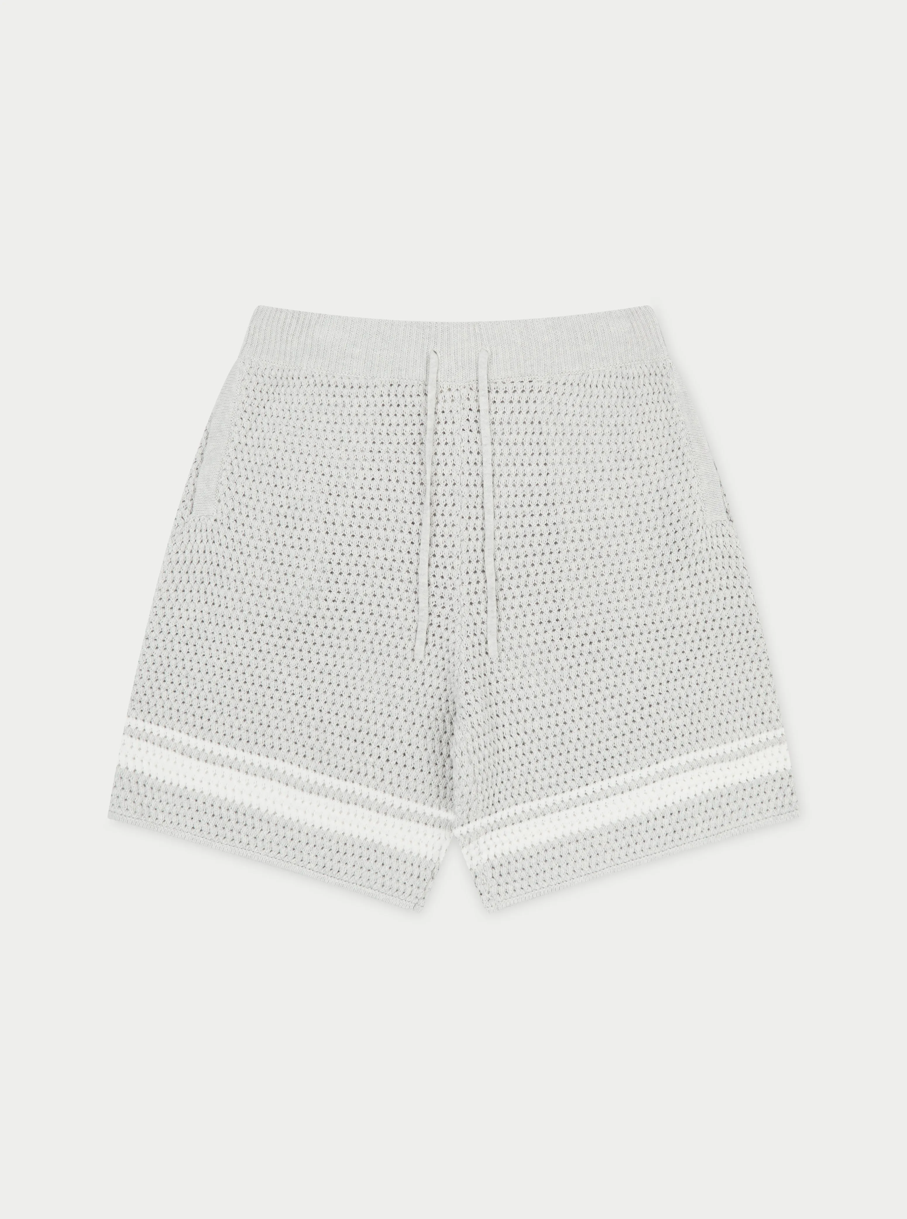 CROCHET KNITTED CONTRAST STRIPE SHORTS - GREY