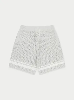 CROCHET KNITTED CONTRAST STRIPE SHORTS - GREY