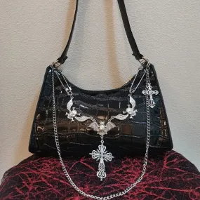 'Dark Blooded' Goth Alligatoring Underarm Bag