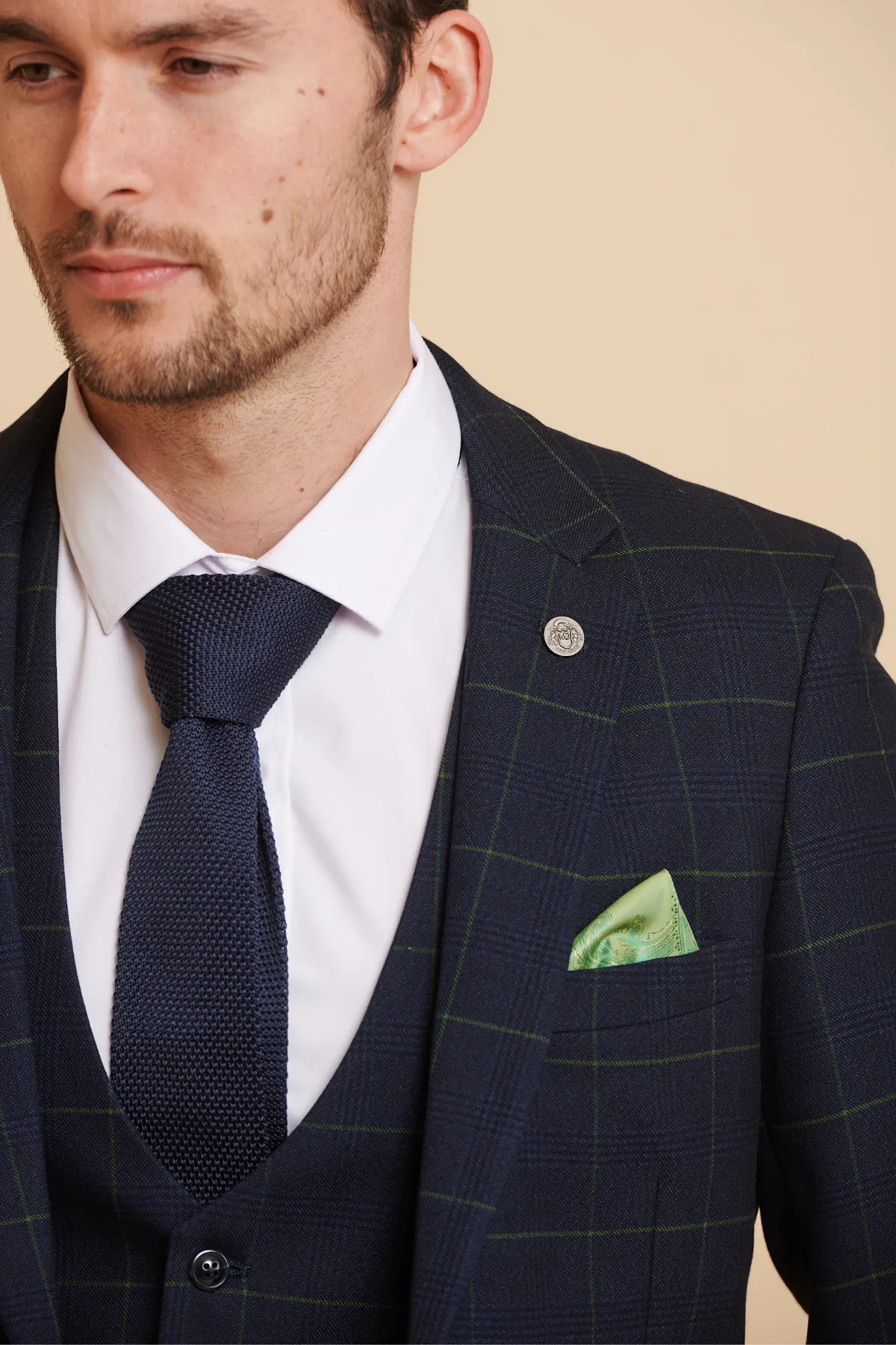 EDINSON - Navy Green Check Three Piece Suit