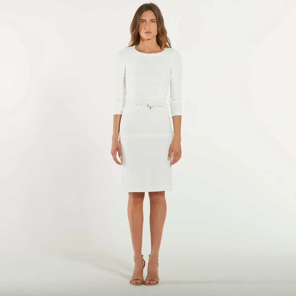 Elisabetta Franchi abito midi in tessuto bianco