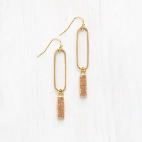 Long Brass Oval and Druzy Rectangle Earrings