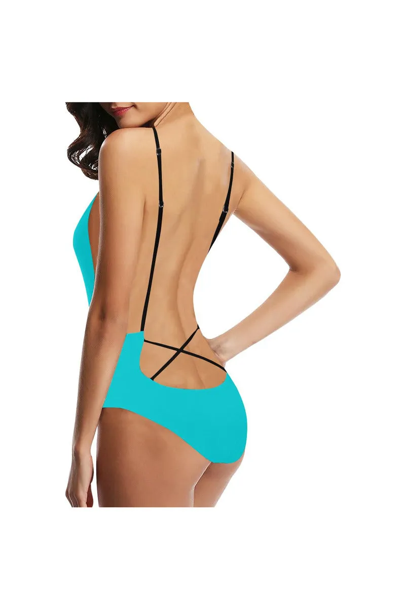 marine blue Sexy Lacing Backless One-Piece Swimsuit (Model S10)