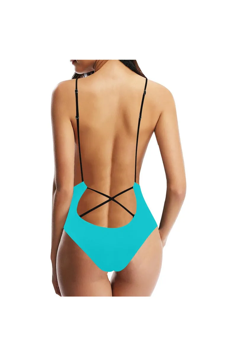 marine blue Sexy Lacing Backless One-Piece Swimsuit (Model S10)