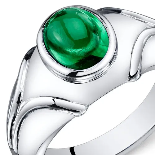 Mens 2.5 cts Emerald Sterling Silver Ring Size 10