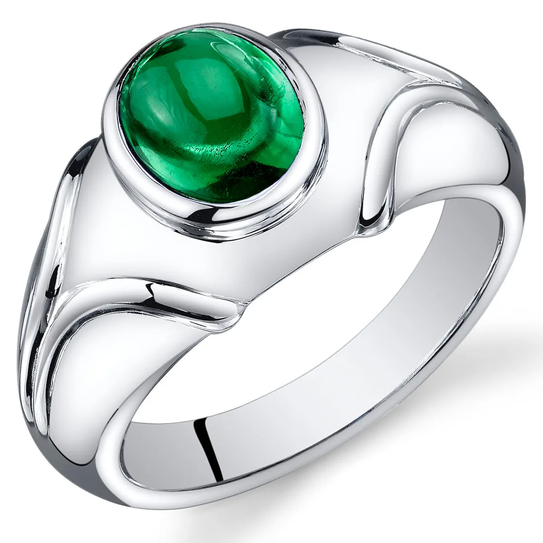 Mens 2.5 cts Emerald Sterling Silver Ring Size 10