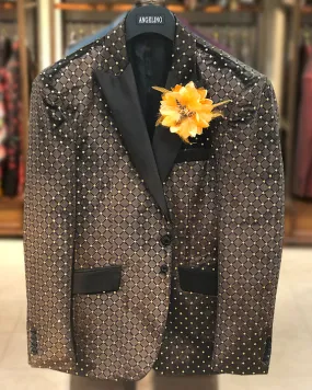 Men's Velvet Blazer - Sport Coat - Dinner Jacket - Velvet Brown with Gold Polka Dot