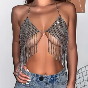 Nightclub Blingbling Chest Chain Sexy Exaggerated Hollow Heart Tassel Body Chain