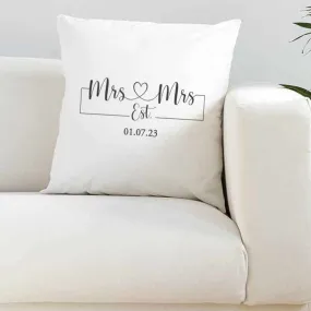 Personalised Mrs & Mrs Date Wedding Silky Cushion Cover