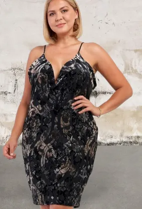 Plus size velvet sleeveless deep v-neckline dress