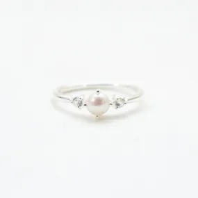 Silver Freshwater Pearl & White Sapphire Ring