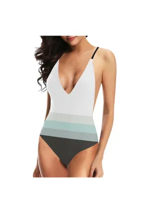 Three Band Gradient Sexy Lacing Backless One-Piece Swimsuit