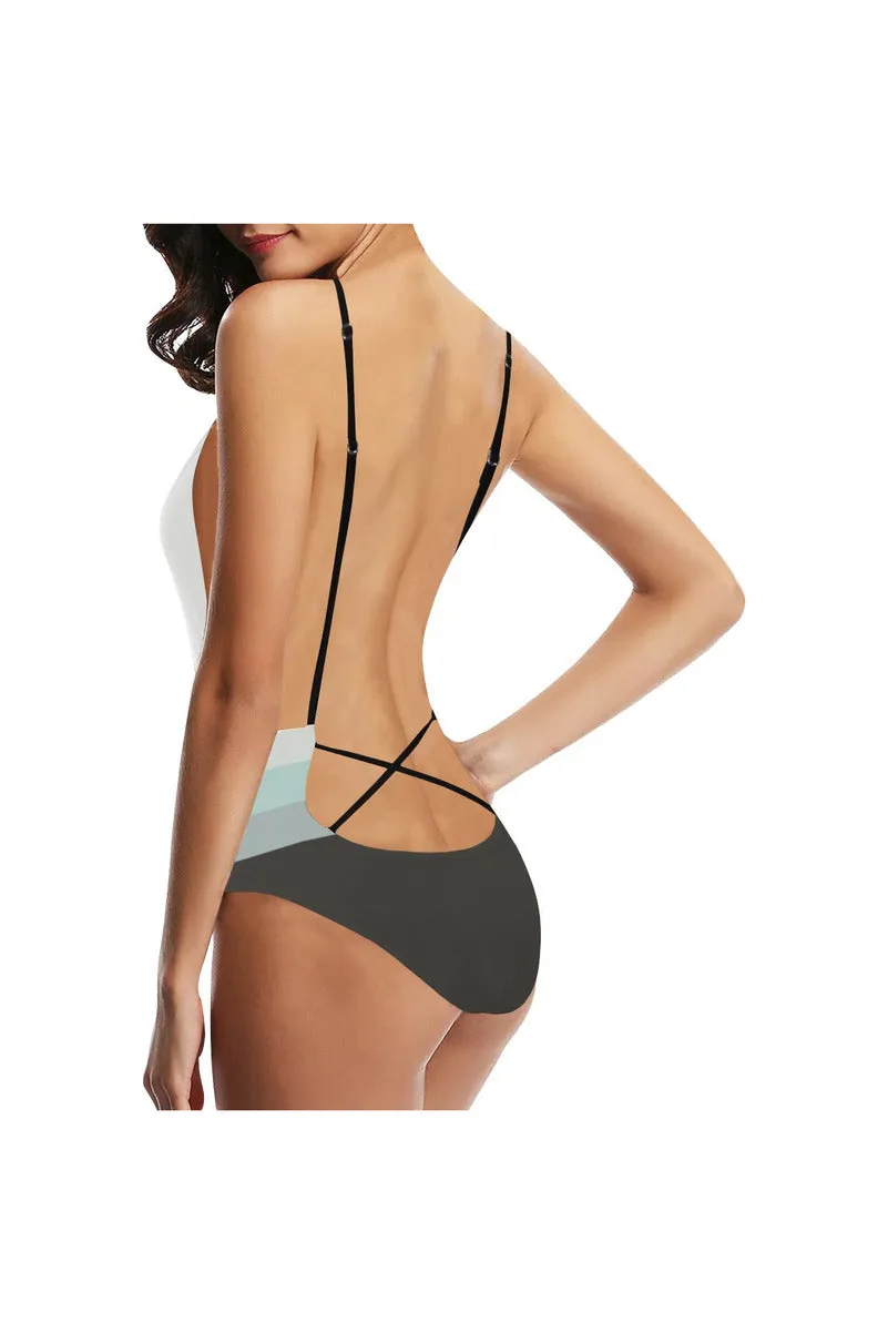 Three Band Gradient Sexy Lacing Backless One-Piece Swimsuit