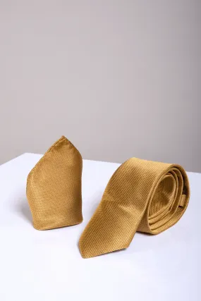 TOBY - Birdseye Tie & Pocket Square Set In Mustard