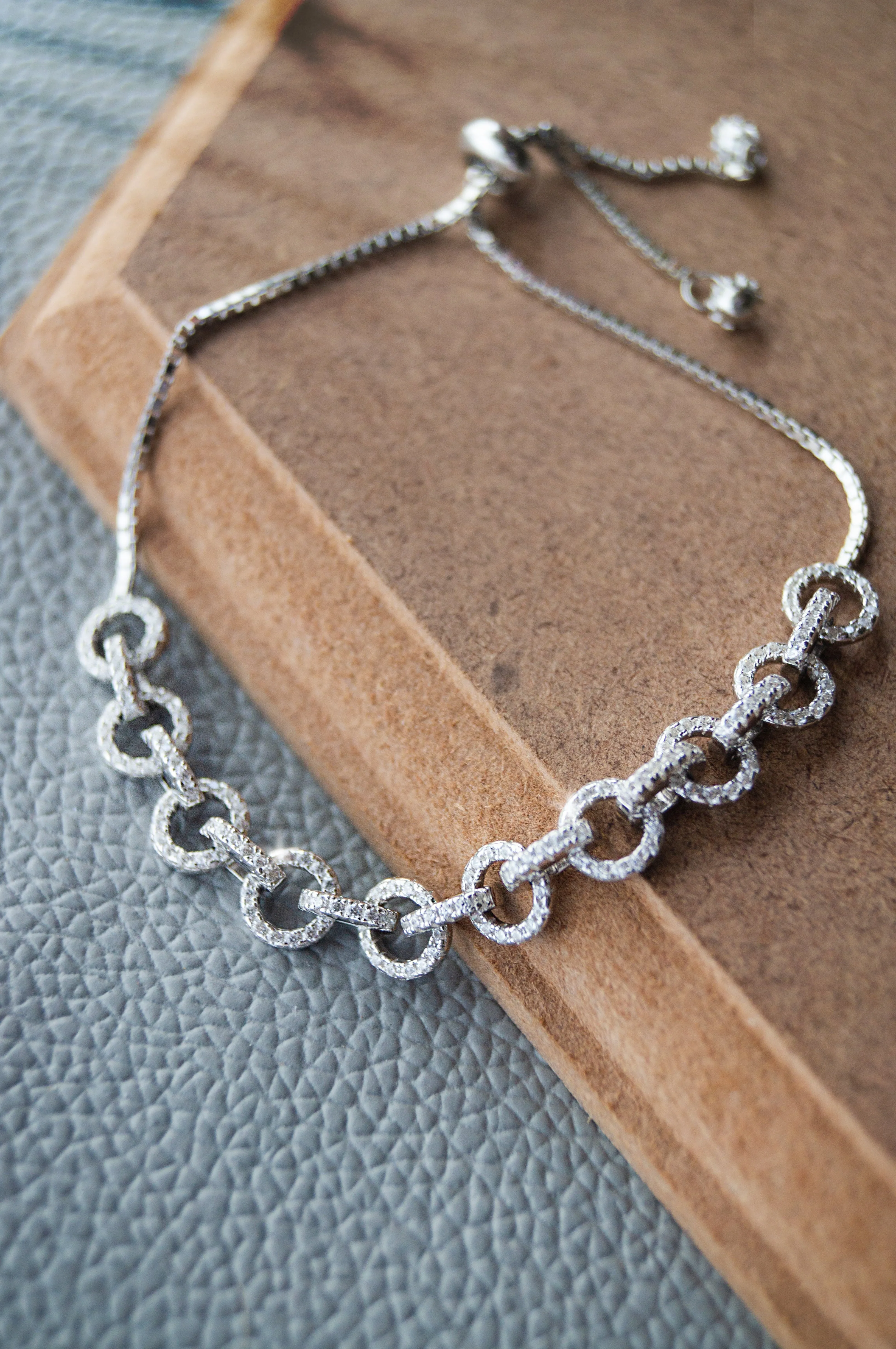 Trendy interlinked Silver Sterling Silver Pull Chain Bracelet