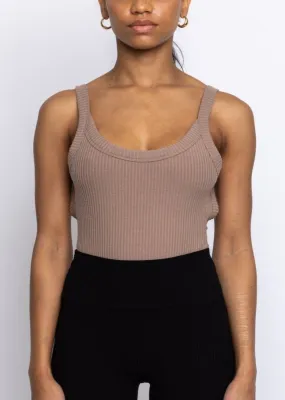 Trenton Open back Knit Ribbed Bodysuit Brown