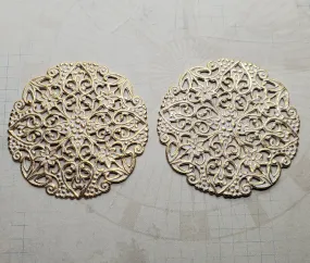 XLarge Matte Gold With White Patina Pierced Filigree Stampings (2) - GWRAT6949